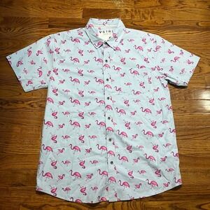 VSTR Premium Shirt Mens Medium Blue Flamingo All Over Print Casual Short Sleeve